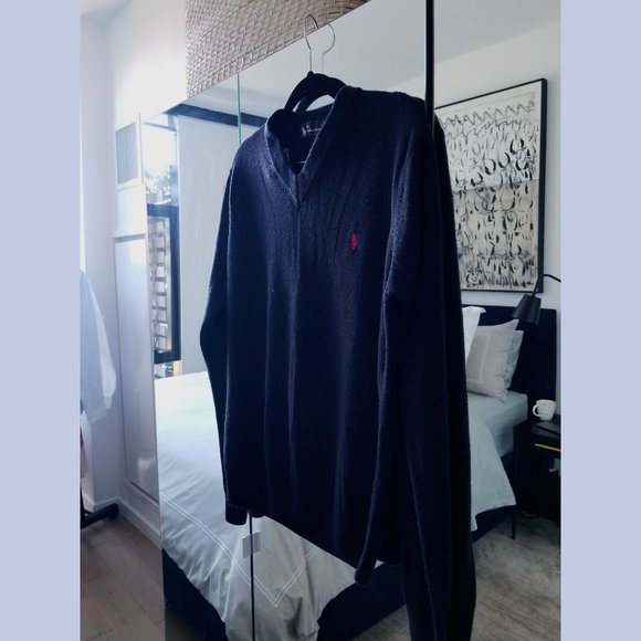 NWOT Polo Ralph Lauren Men's 100% Cashmere Sweater V Neck Navy L - Picture 2 of 4